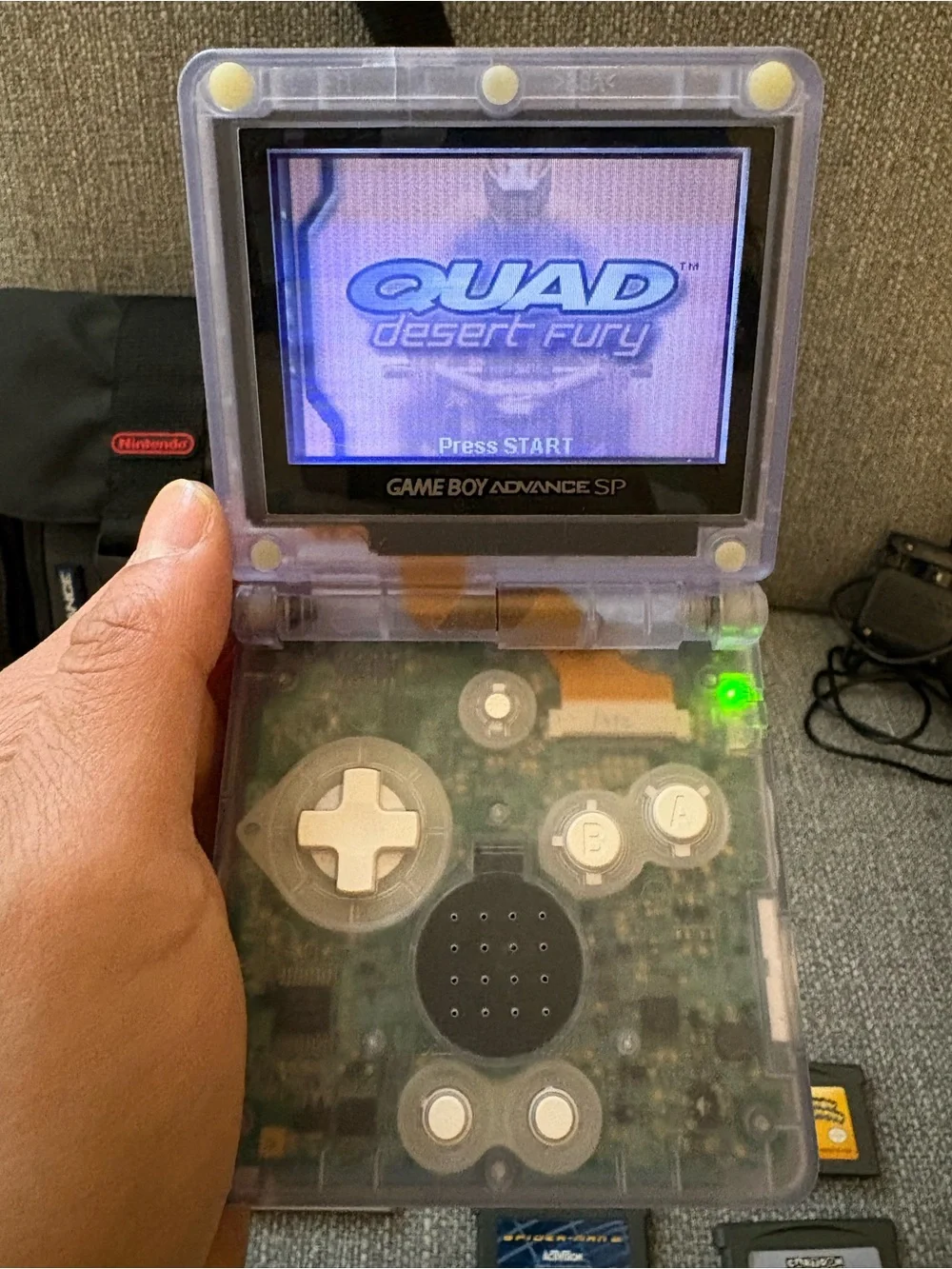 Nintendo Clear Purple Game Boy Advance SP w/ Multiple GBA/GB Cartridges & Case
